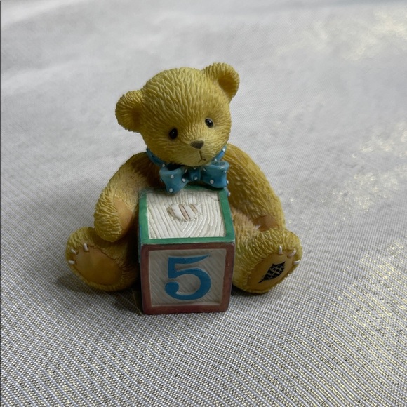 Vintage Cherished Teddies 5 Birthday Bear 1997 Blue Bow and Block Enesco Hillman - Picture 2 of 8